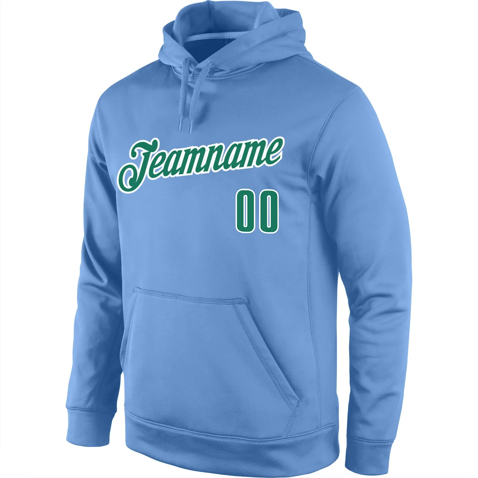 Custom Stitched Light Blue Kelly Green-White Sports Pullover Sweatshirt Hoodie