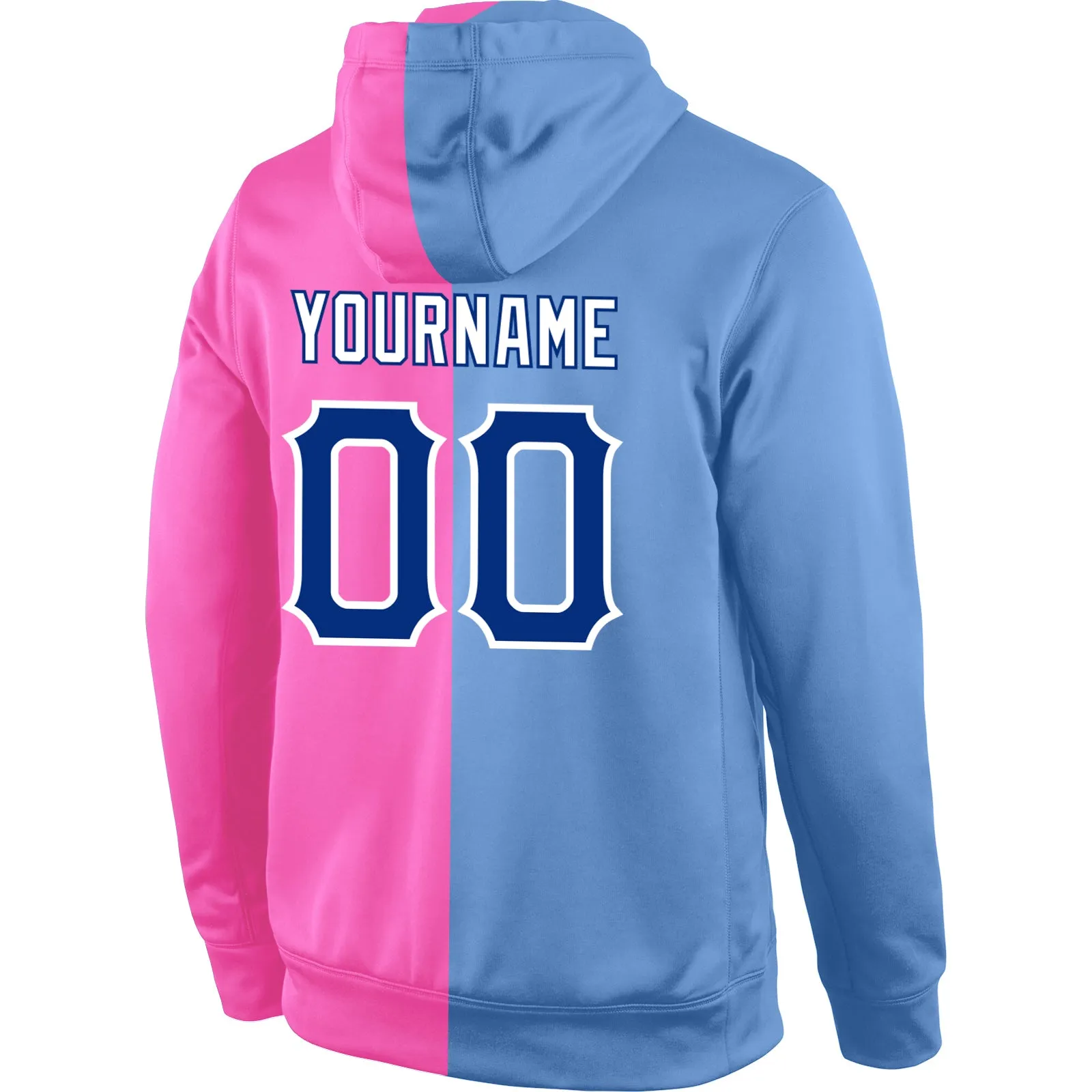 Custom Stitched Light Blue Royal-Pink Split Fashion Sports Pullover Sweatshirt Hoodie