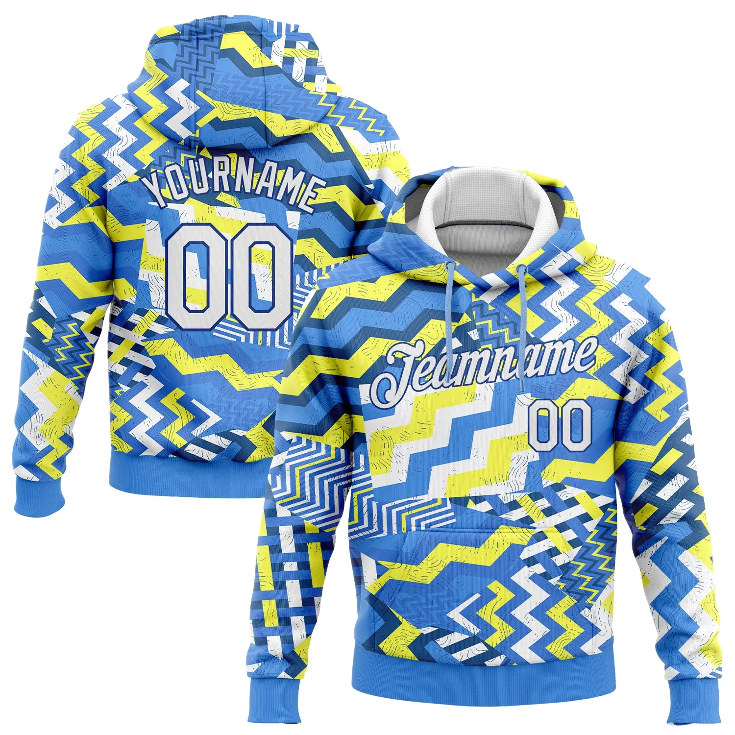 Custom Stitched Light Blue White Gold-Royal 3D Pattern Design Sports Pullover Sweatshirt Hoodie