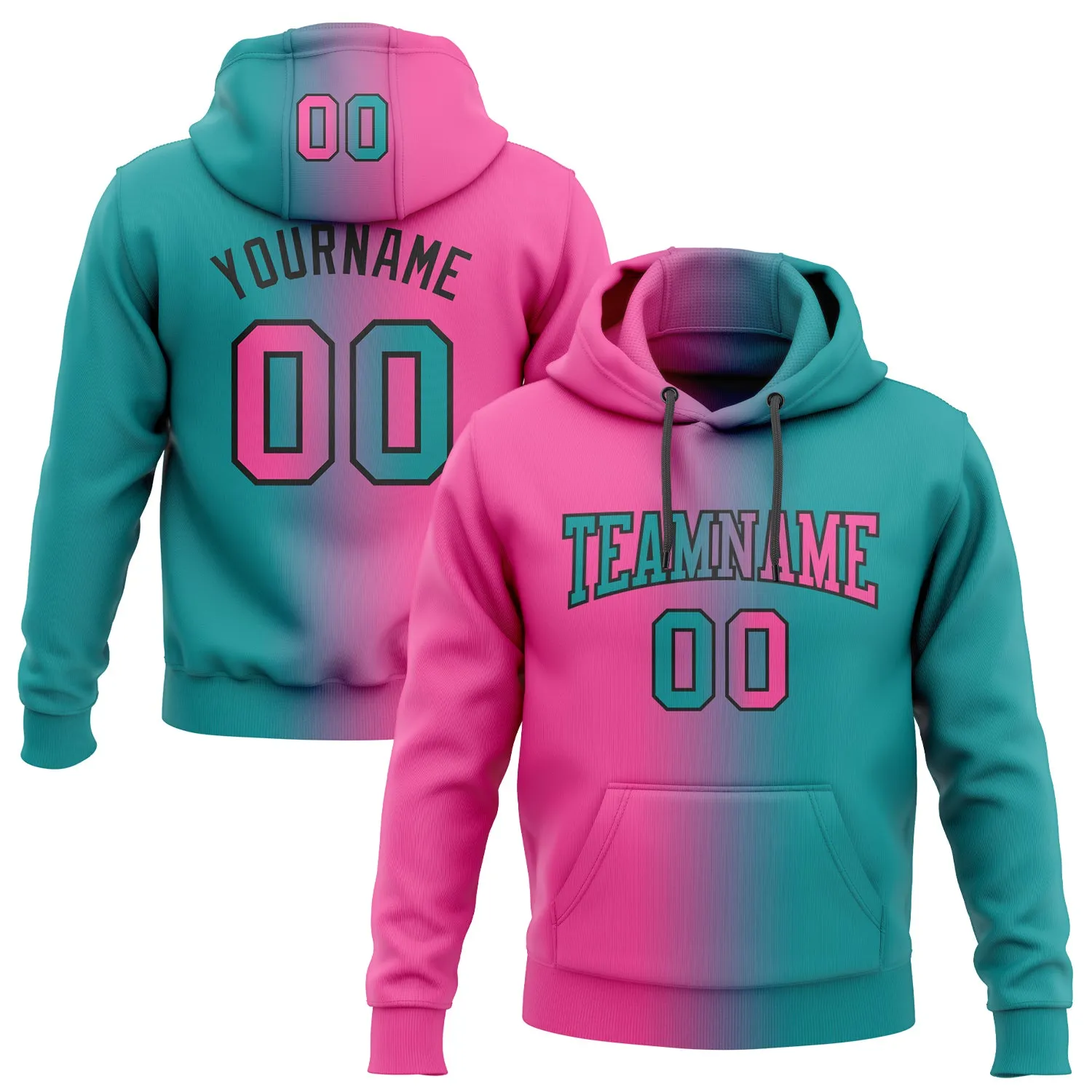 Custom Stitched Teal Pink-Black Gradient Fashion Sports Pullover Sweatshirt Hoodie