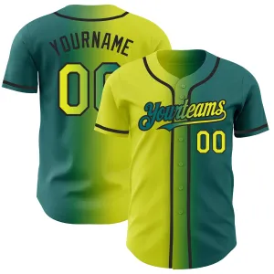 Custom Teal Neon Yellow-Black Authentic Gradient Fashion Baseball Jersey