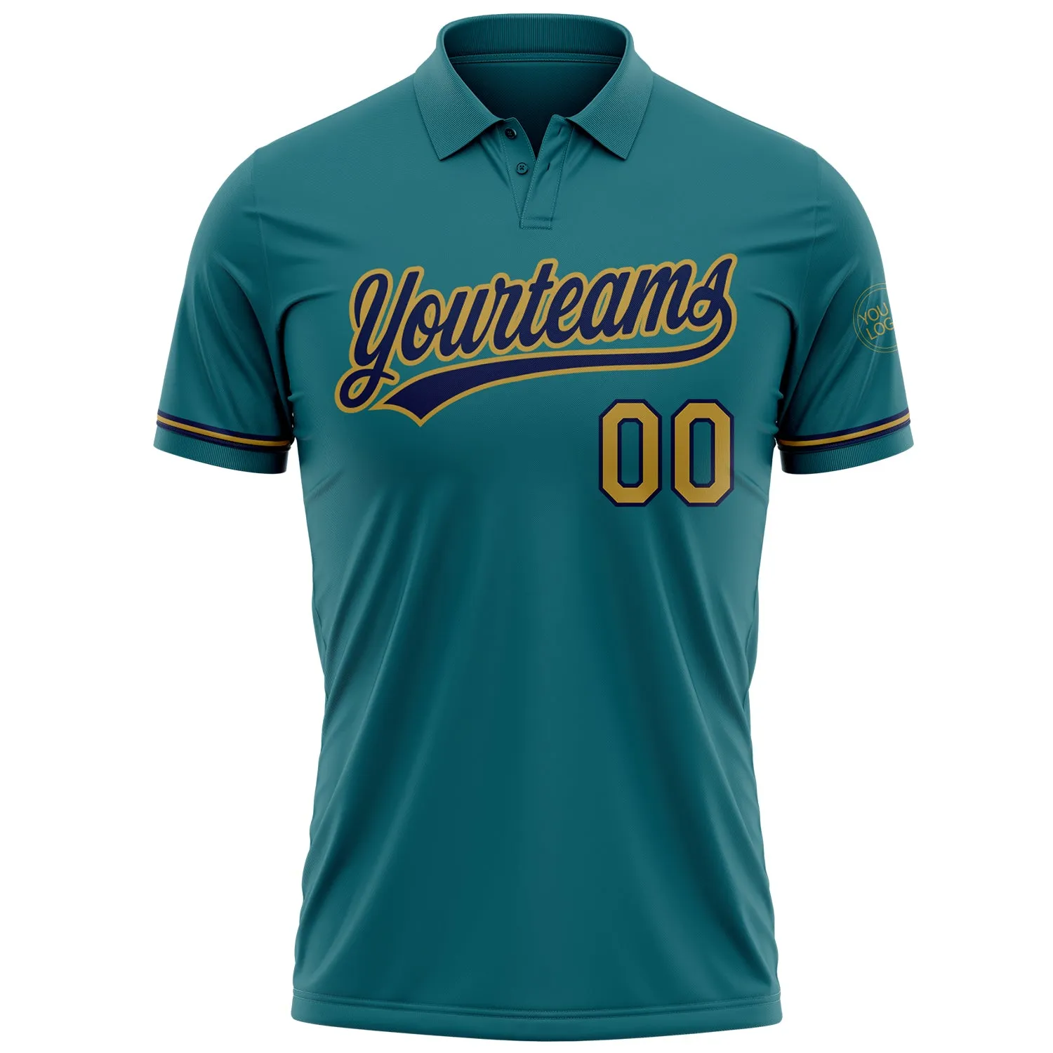 Custom Teal Old Gold-Navy Performance Vapor Golf Polo Shirt