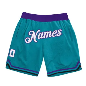 Custom Teal White-Purple Authentic Throwback Basketball Shorts