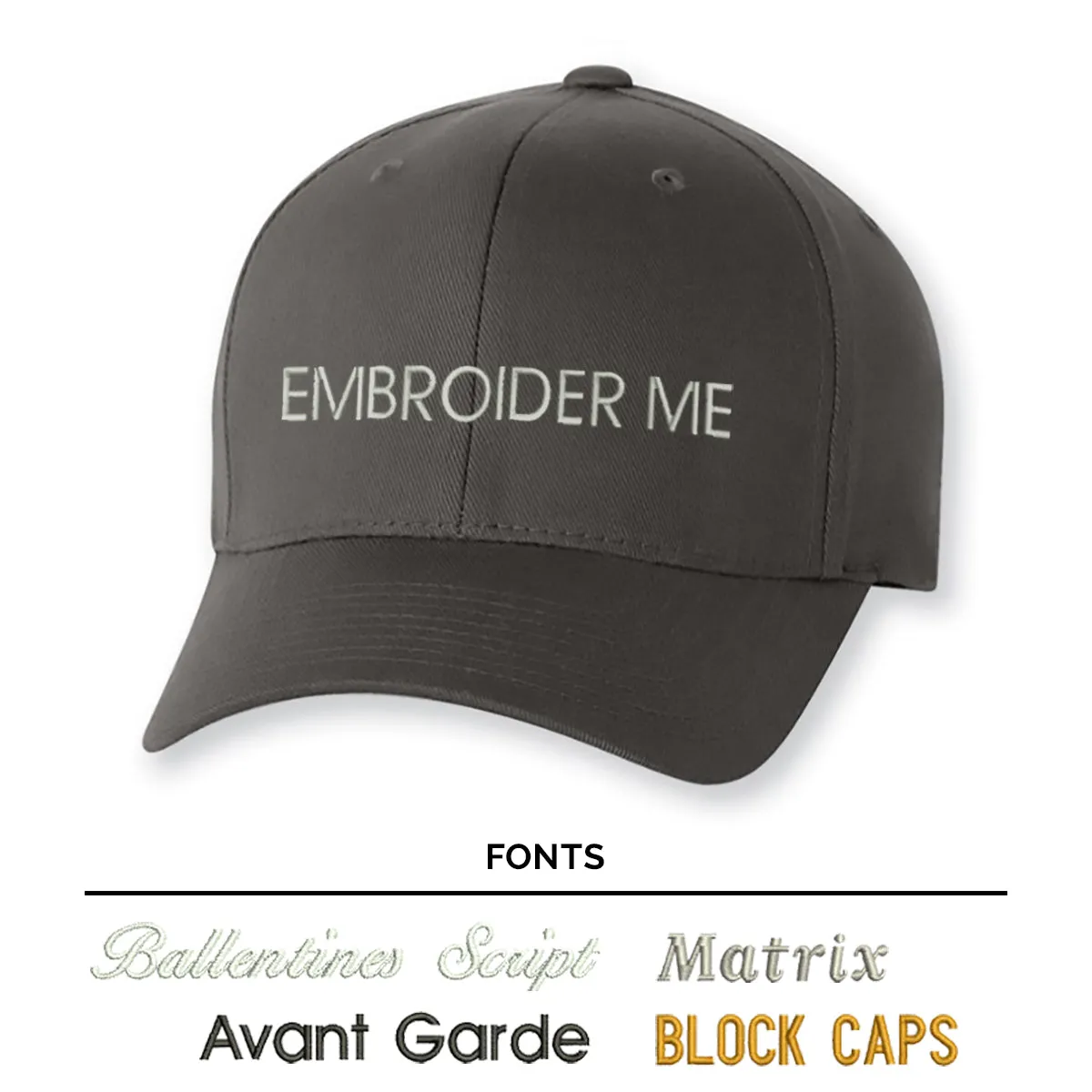 Custom Text Embroidered Dark Grey Flex-Fit Cap