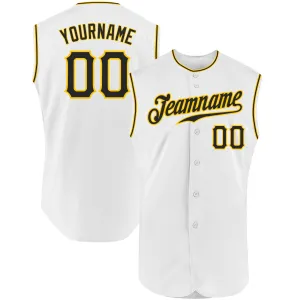 Custom White Black-Gold Authentic Sleeveless Baseball Jersey