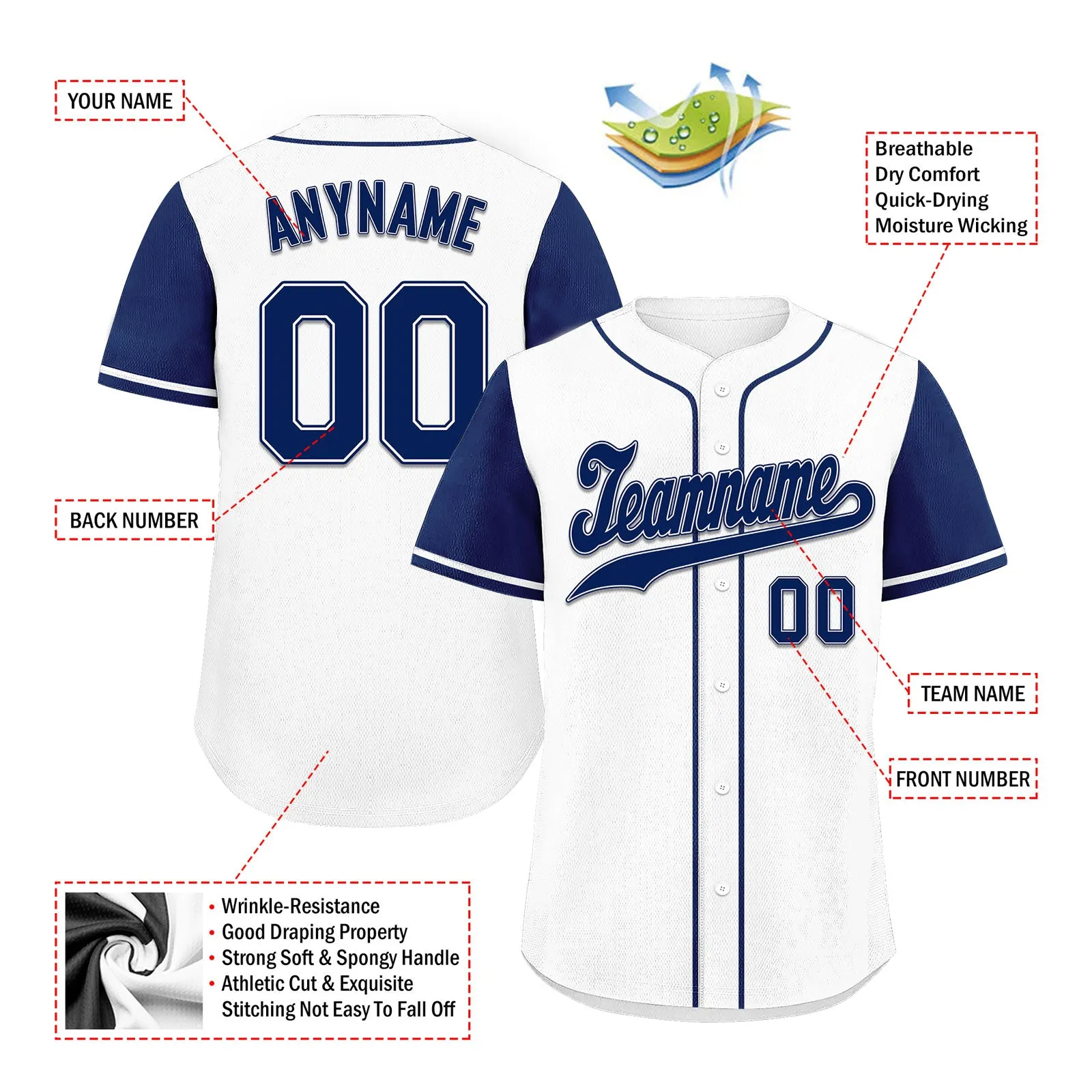 Custom White Blue Raglan Sleeves Personalized Authentic Baseball Jersey BSBJ01-D020200-5