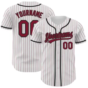 Custom White Crimson Pinstripe Crimson-Black Authentic Baseball Jersey