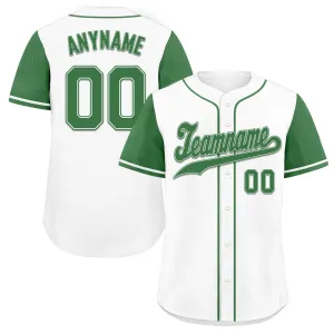 Custom White Green Raglan Sleeves Personalized Authentic Baseball Jersey BSBJ01-D020200-9