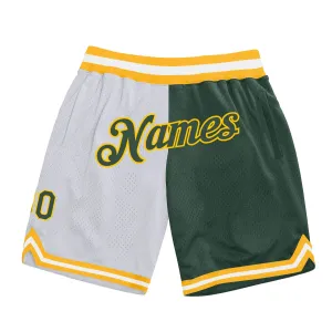 Custom White Hunter Green-Gold Authentic Throwback Split Fashion Basketball Shorts