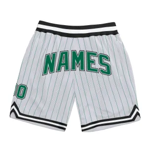 Custom White Kelly Green Pinstripe Kelly Green-Black Authentic Basketball Shorts