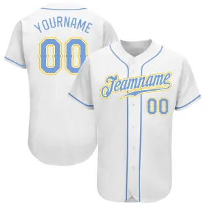 Custom White Light Blue-Gold Authentic Baseball Jersey