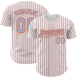 Custom White (Light Blue Orange Pinstripe) Light Blue-Orange Authentic Baseball Jersey