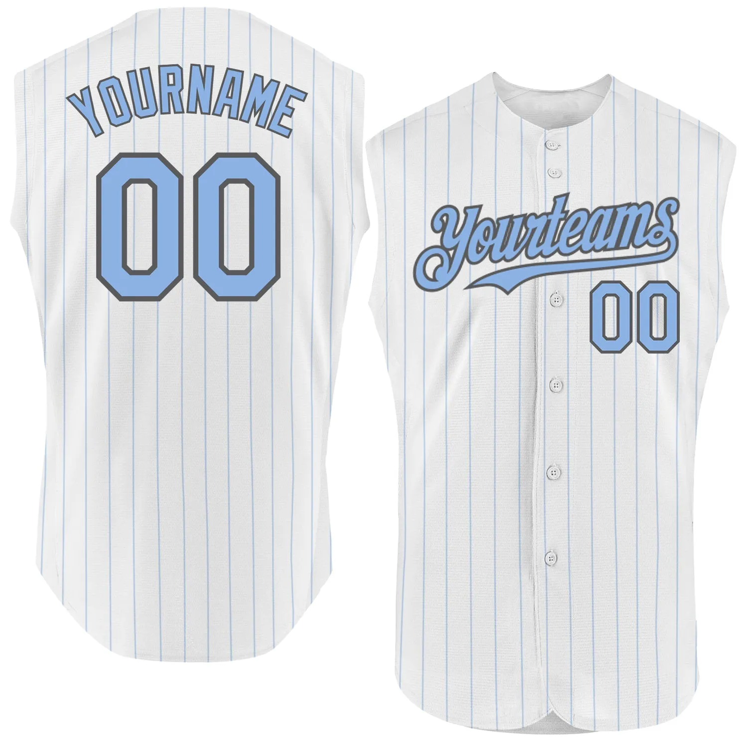 Custom White Light Blue Pinstripe Gray Authentic Sleeveless Baseball Jersey