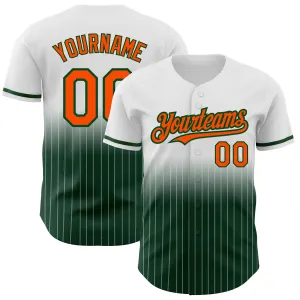 Custom White Pinstripe Orange-Green Authentic Fade Fashion Baseball Jersey