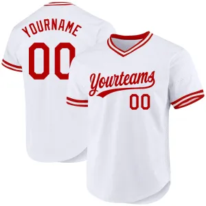 Custom White Red Authentic Throwback Baseball Jersey