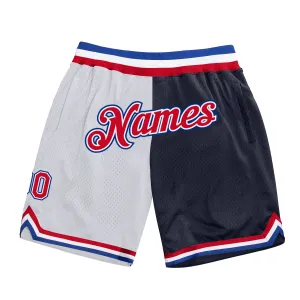 Custom White Red-Navy Authentic Throwback Split Fashion Basketball Shorts