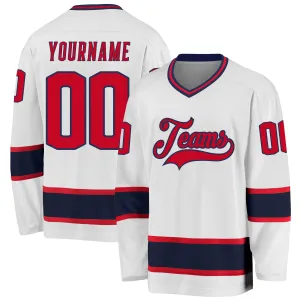 Custom White Red-Navy Hockey Jersey