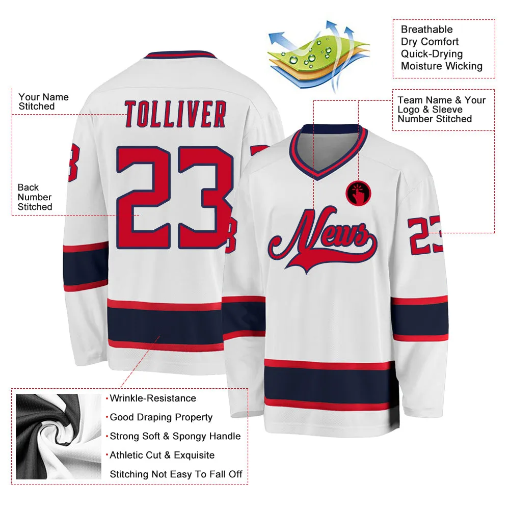 Custom White Red-Navy Hockey Jersey