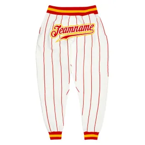 Custom White Red Pinstripe Red-Gold Sports Pants