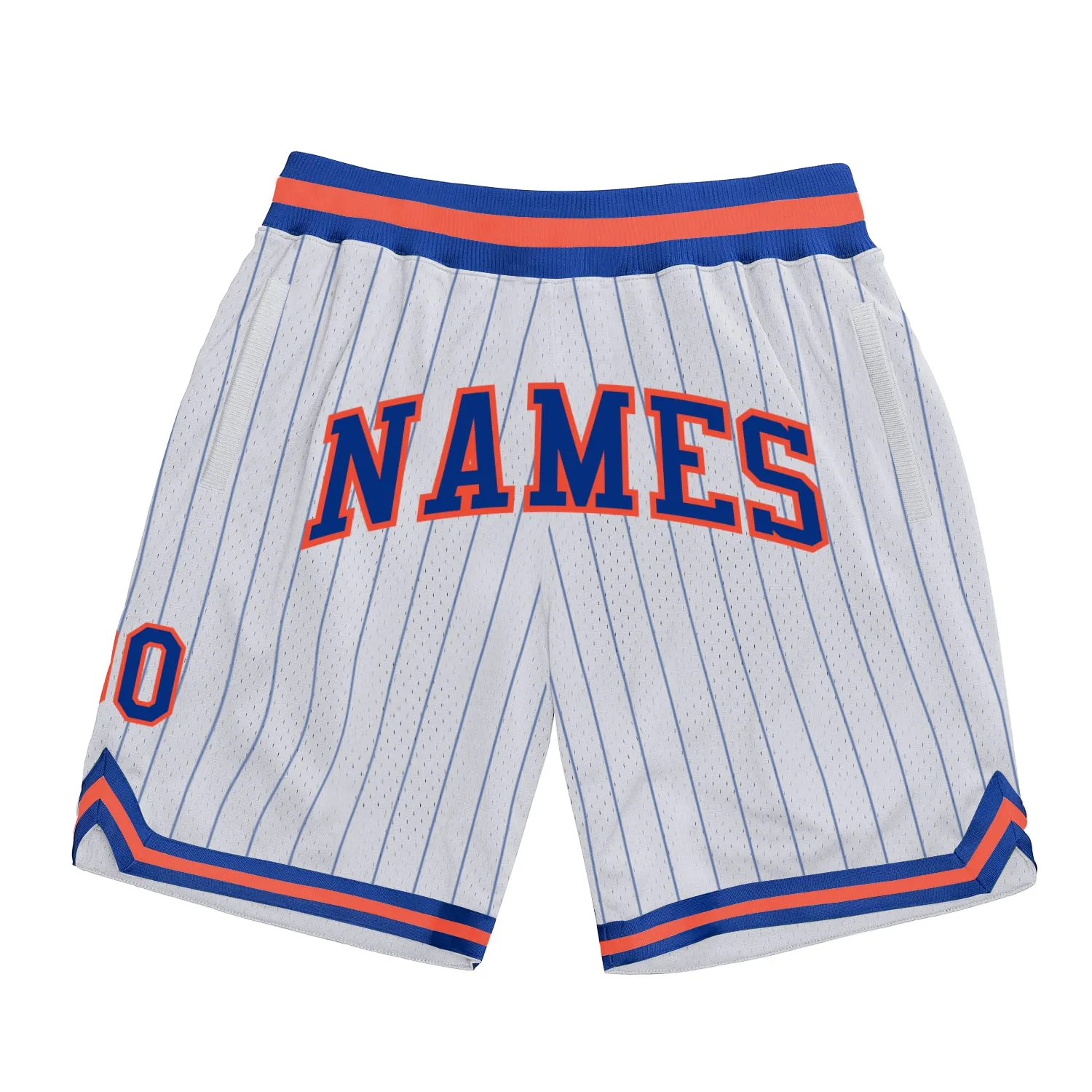 Custom White Royal Pinstripe Royal-Orange Authentic Basketball Shorts