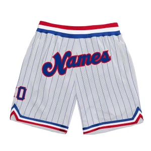 Custom White Royal Pinstripe Royal-Red Authentic Basketball Shorts