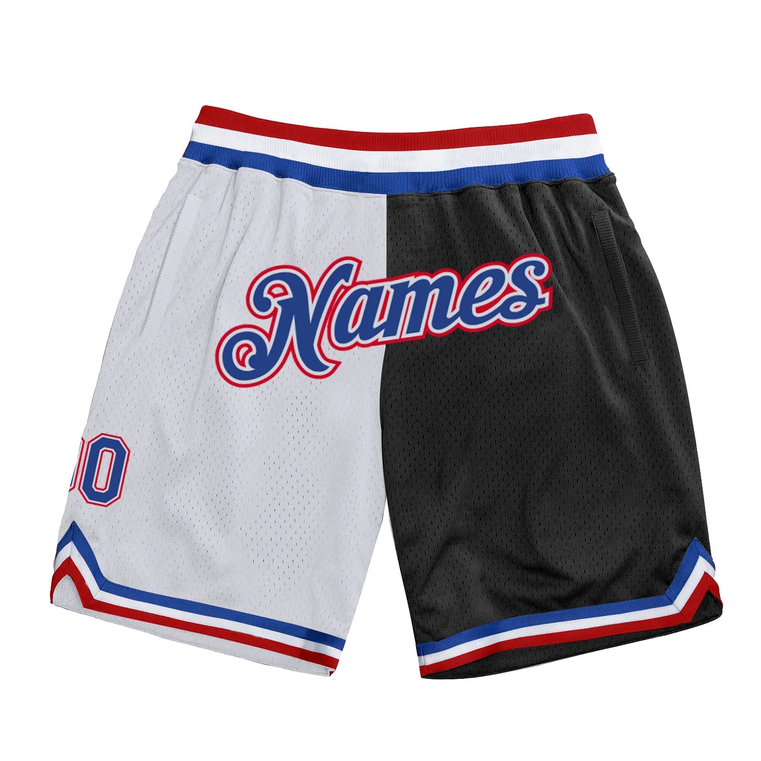 Custom White Royal-Red Authentic Throwback Split Fashion Basketball Shorts