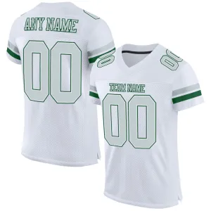 Custom White Silver-Green Mesh Authentic Football Jersey