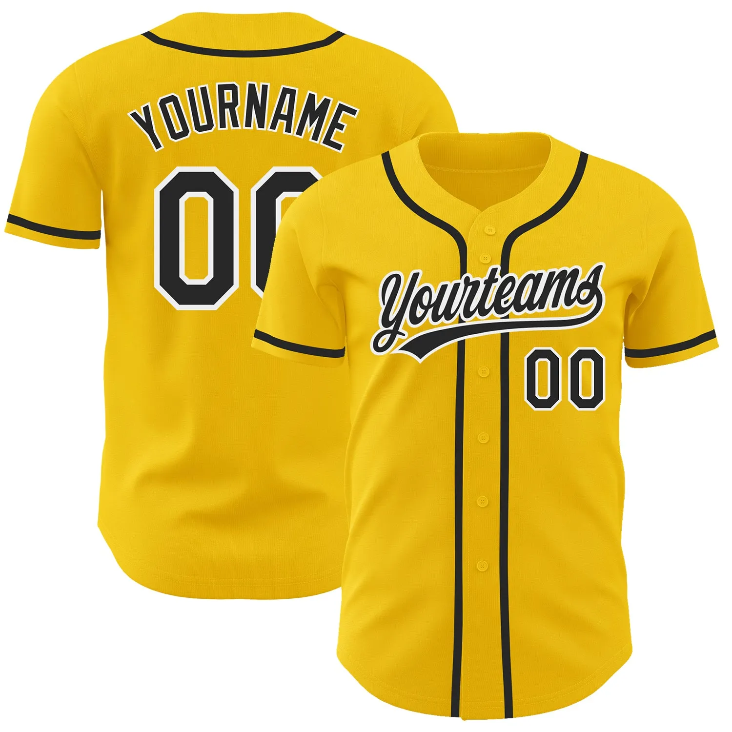 Custom Yellow Black-White Authentic Baseball Jersey