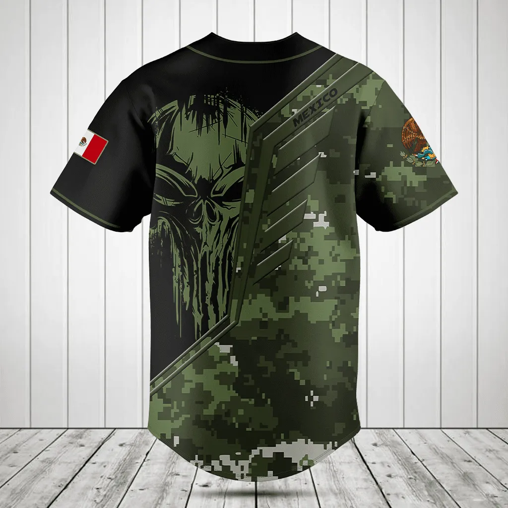 Customize Mexico Wing Skull Camouflage Baseball Jersey Shirt, Mexico Baseball Jersey