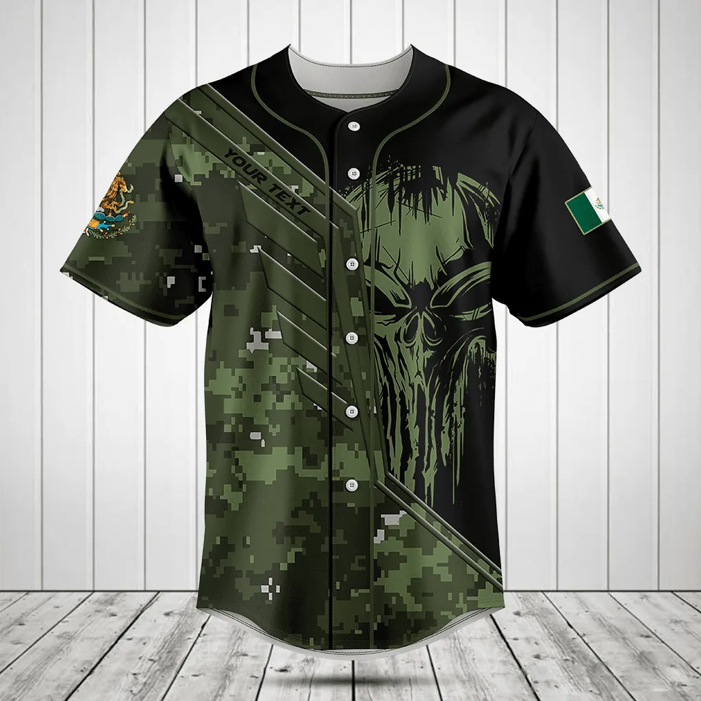 Customize Mexico Wing Skull Camouflage Baseball Jersey Shirt, Mexico Baseball Jersey