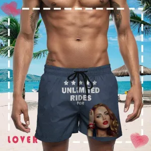 Customize Swim Trunks Personalized Face Unlimited Rides Men's Quick Dry Swim Shorts for Valentine's Day