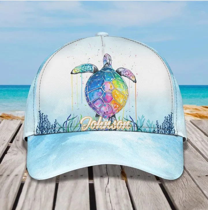 Customized Turtle Art Summer 3D Baseball Cap, Turtle Hat for Husband and Wife