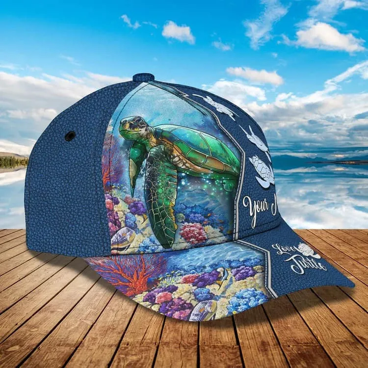 Customized Turtle Art Summer 3D Baseball Cap, Turtle Hat for Husband and Wife