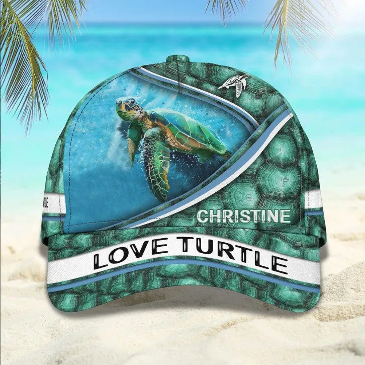 Customized Turtle Art Summer 3D Baseball Cap, Turtle Hat for Husband and Wife