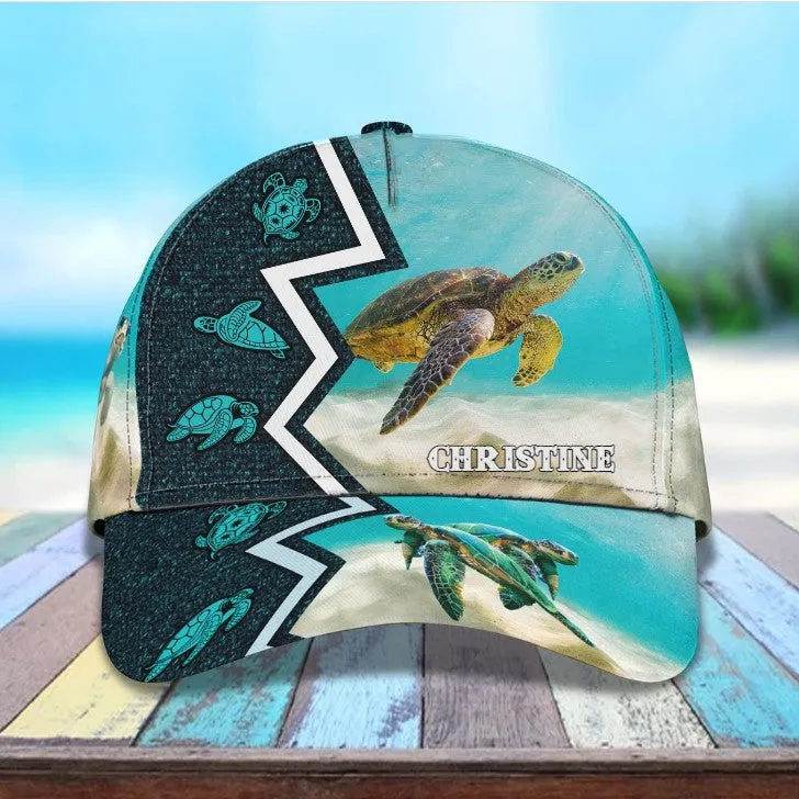 Customized Turtle Art Summer 3D Baseball Cap, Turtle Hat for Husband and Wife