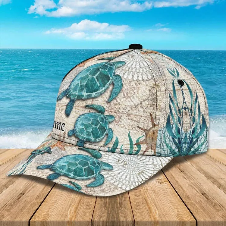 Customized Turtle Art Summer 3D Baseball Cap, Turtle Hat for Husband and Wife