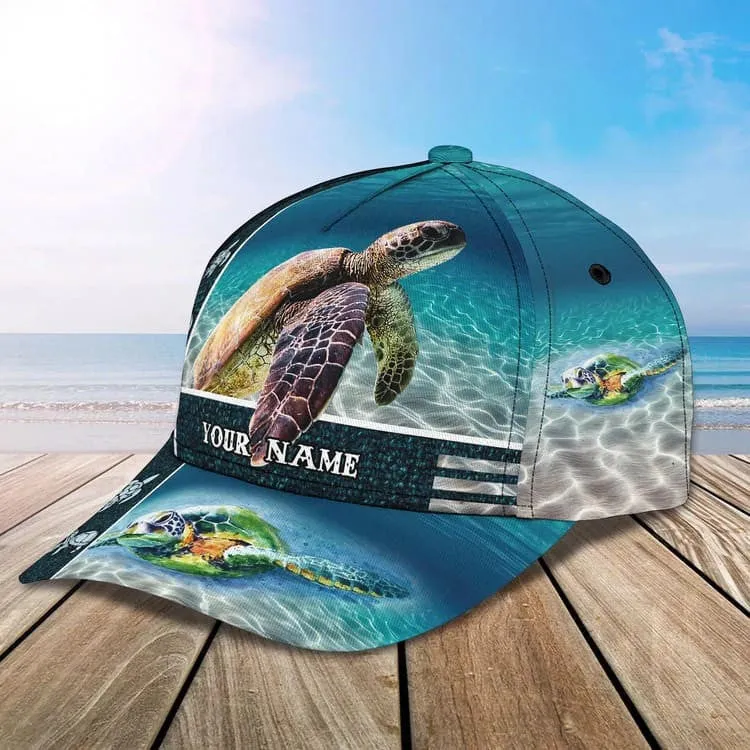 Customized Turtle Art Summer 3D Baseball Cap, Turtle Hat for Husband and Wife