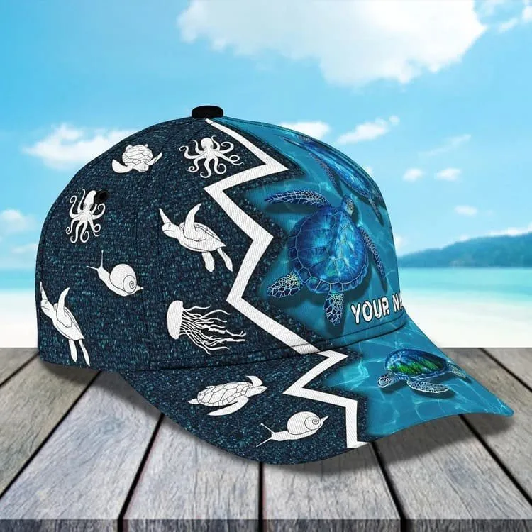 Customized Turtle Art Summer 3D Baseball Cap, Turtle Hat for Husband and Wife