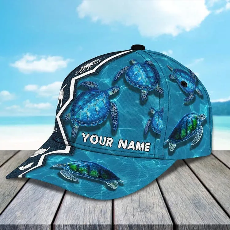 Customized Turtle Art Summer 3D Baseball Cap, Turtle Hat for Husband and Wife