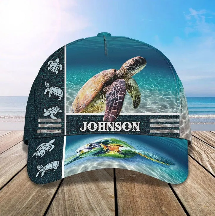 Customized Turtle Art Summer 3D Baseball Cap, Turtle Hat for Husband and Wife