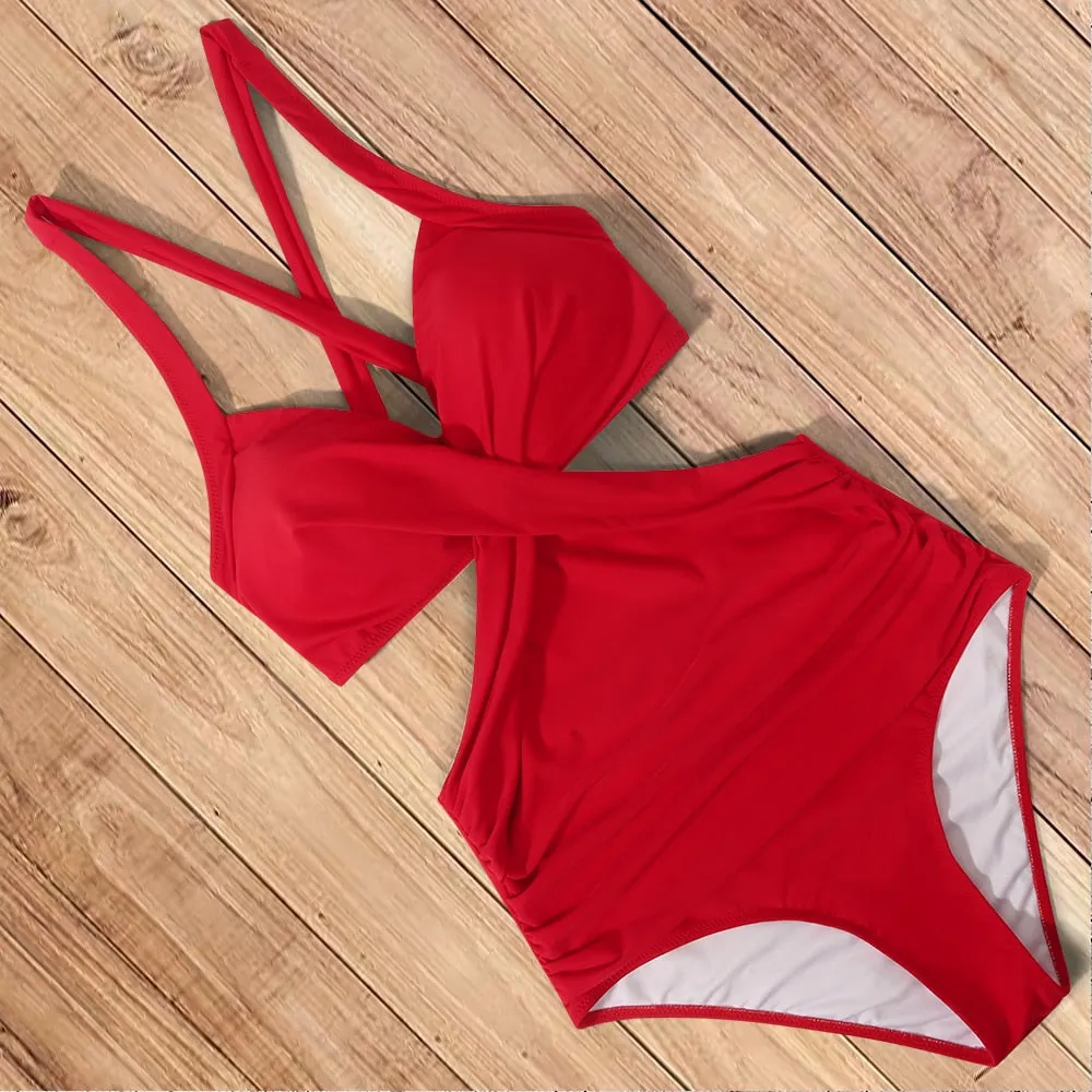 Cut Out One Piece Swimsuit Push Up Swimming Suit Bathing Suit Halter Beachwear Monokini Swimwear