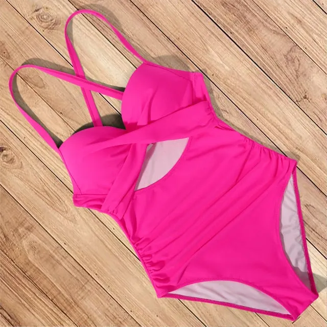 Cut Out One Piece Swimsuit Push Up Swimming Suit Bathing Suit Halter Beachwear Monokini Swimwear