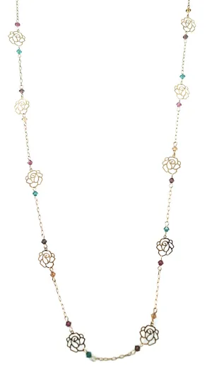 Cut Out Rose Gold Chain Link Rainbow Bead Necklace