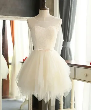 Cute A Line Tulle Round Neck Mini Prom Dress, Evening Dress