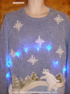 Cute and Soft Light Up Ugly Xmas Sweater with Skating Bear