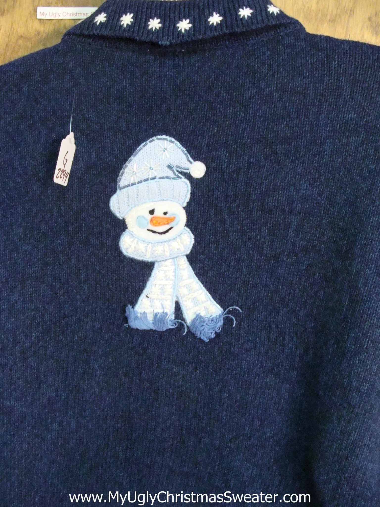 Cute Blue Light Up Ugly Xmas Sweater with Snowmen