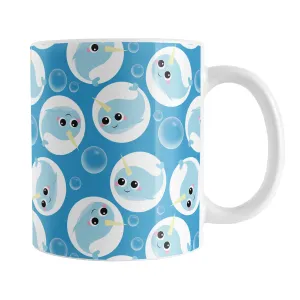 Cute Blue Narwhal Bubble Pattern Mug