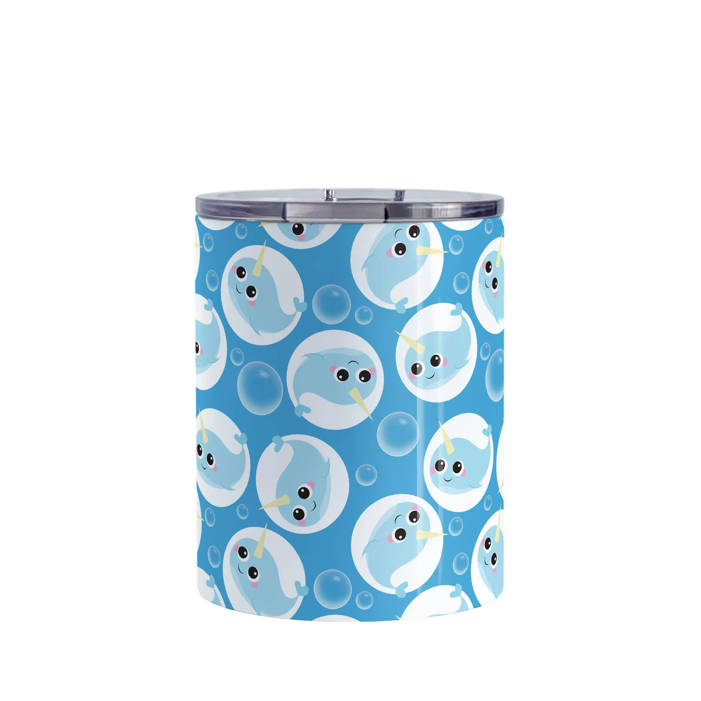 Cute Blue Narwhal Bubble Pattern Tumbler Cup