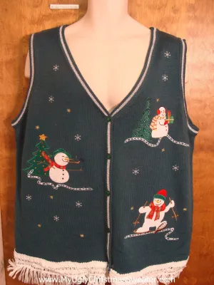 Cute Christmas Sweater Vest with Sporty Snowmen