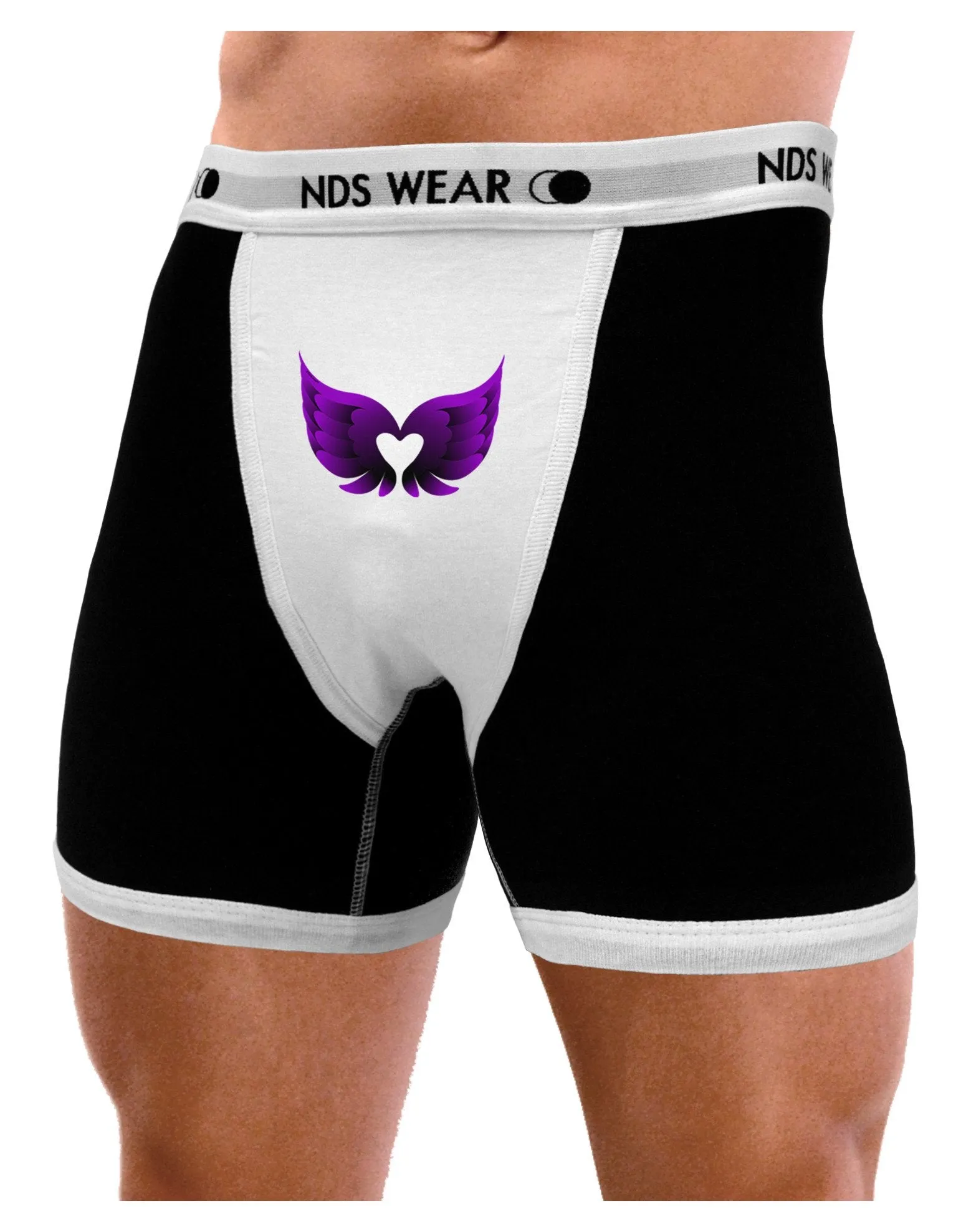 Cute Dark Angel Wings Black and Purple Heart Mens Boxer Brief Underwear